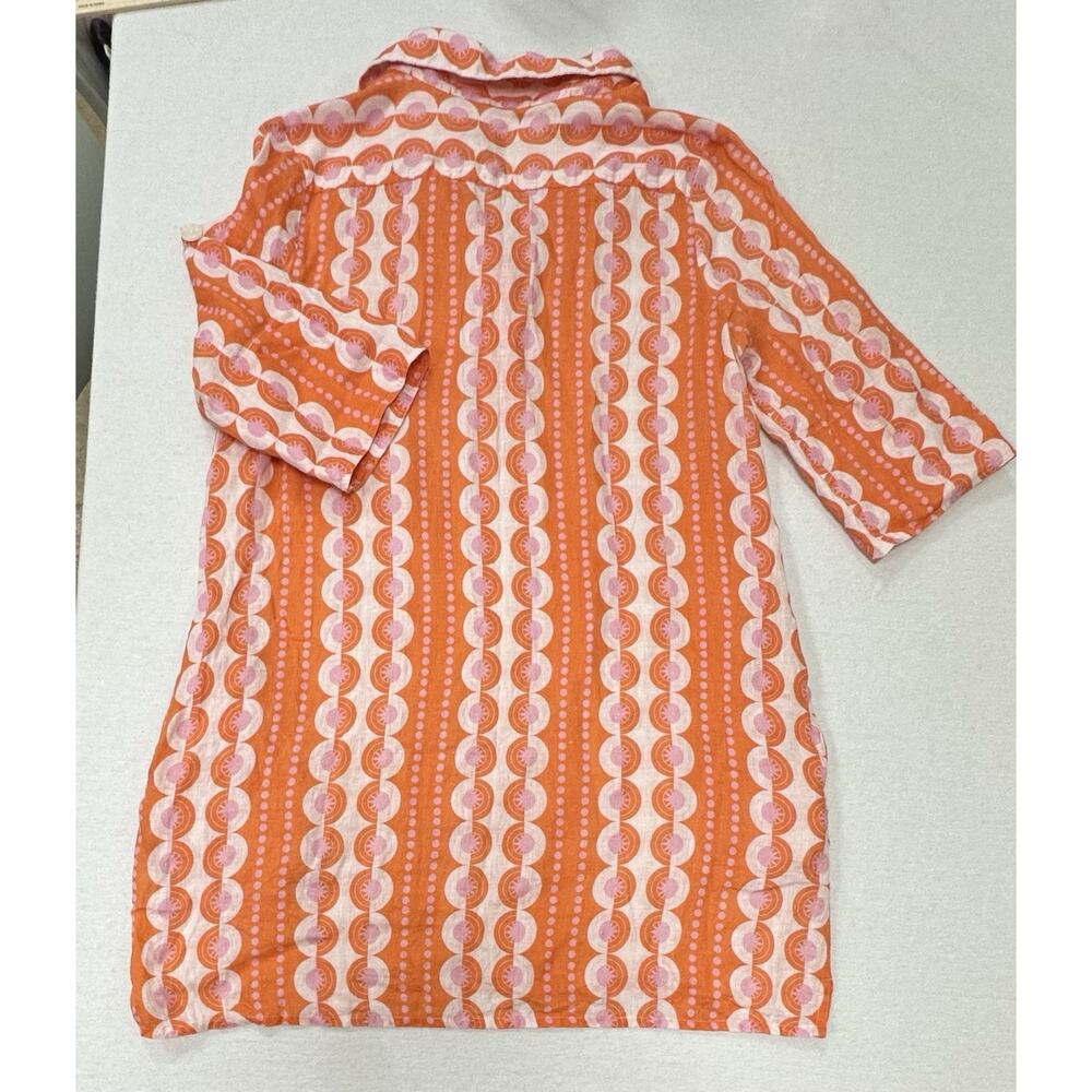 HIHO Tortola Button Front Linen Dress M Orange Coral Print Resortwear Beach Vaca - Picture 10 of 10
